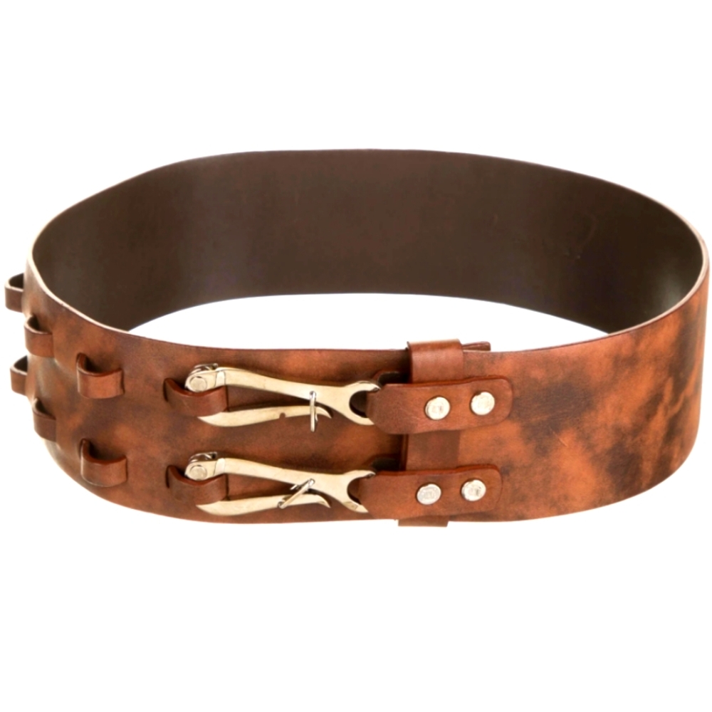 Celine Brown Leather Metal Hook Waist Belt - S